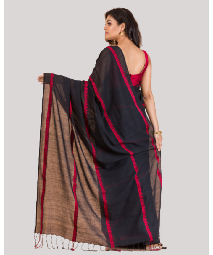 Black red handwoven bengal cotton saree