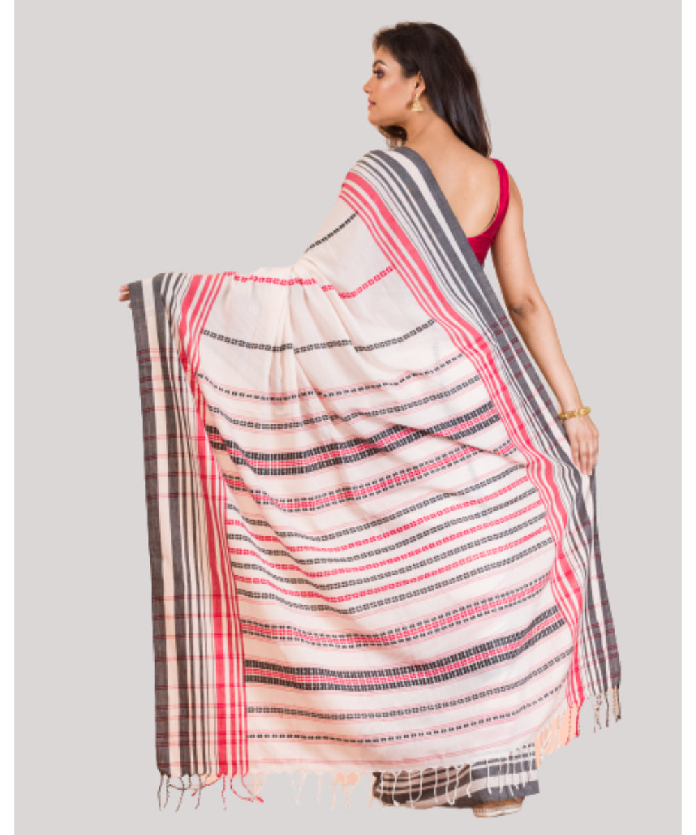 White red black handwoven bengal cotton saree