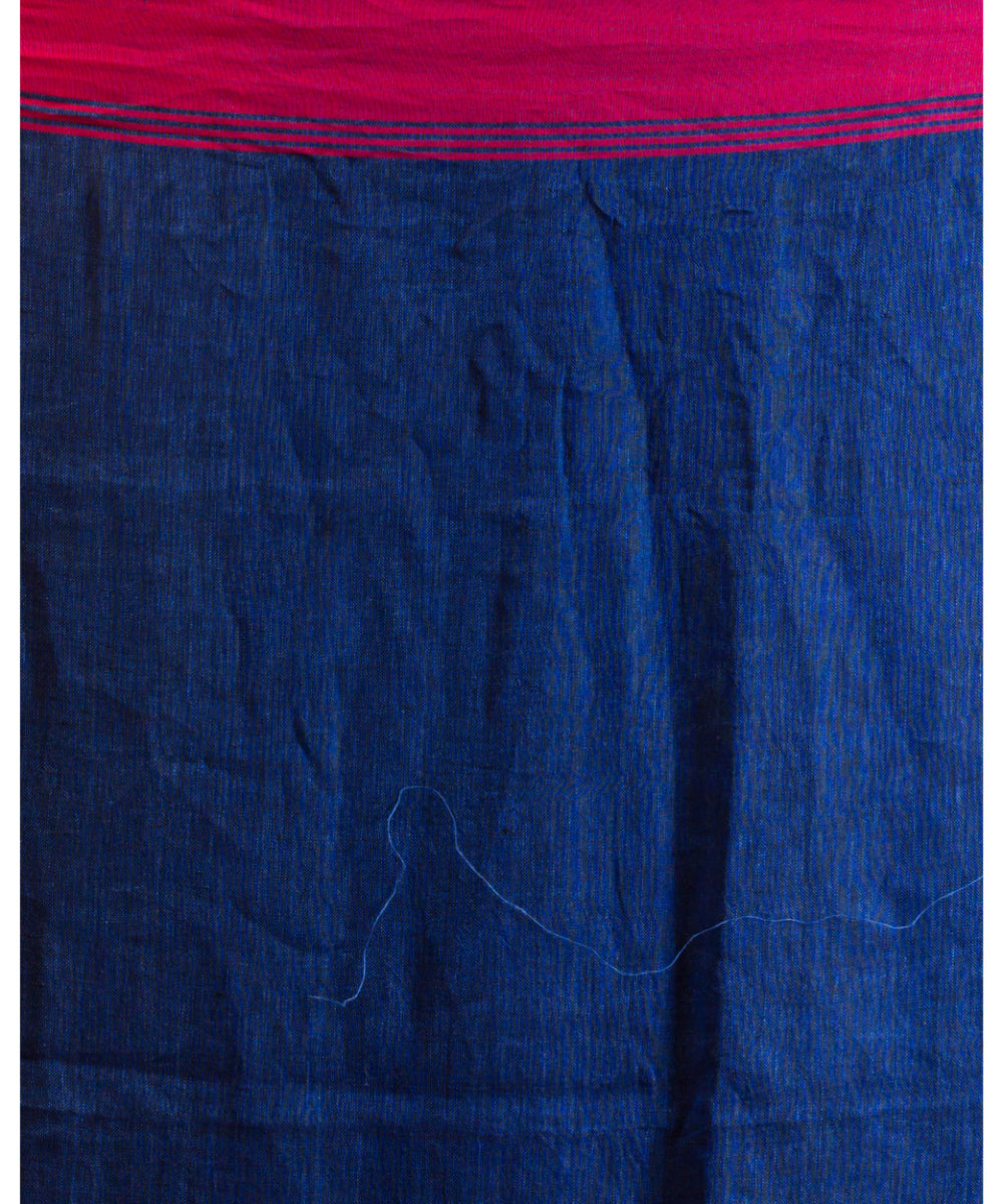 Navy blue red handwoven bengal linen jamdani saree