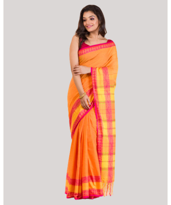 Orange yellow red handwoven bengal cotton begumpuri saree