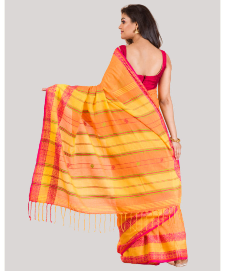 Orange yellow red handwoven bengal cotton begumpuri saree