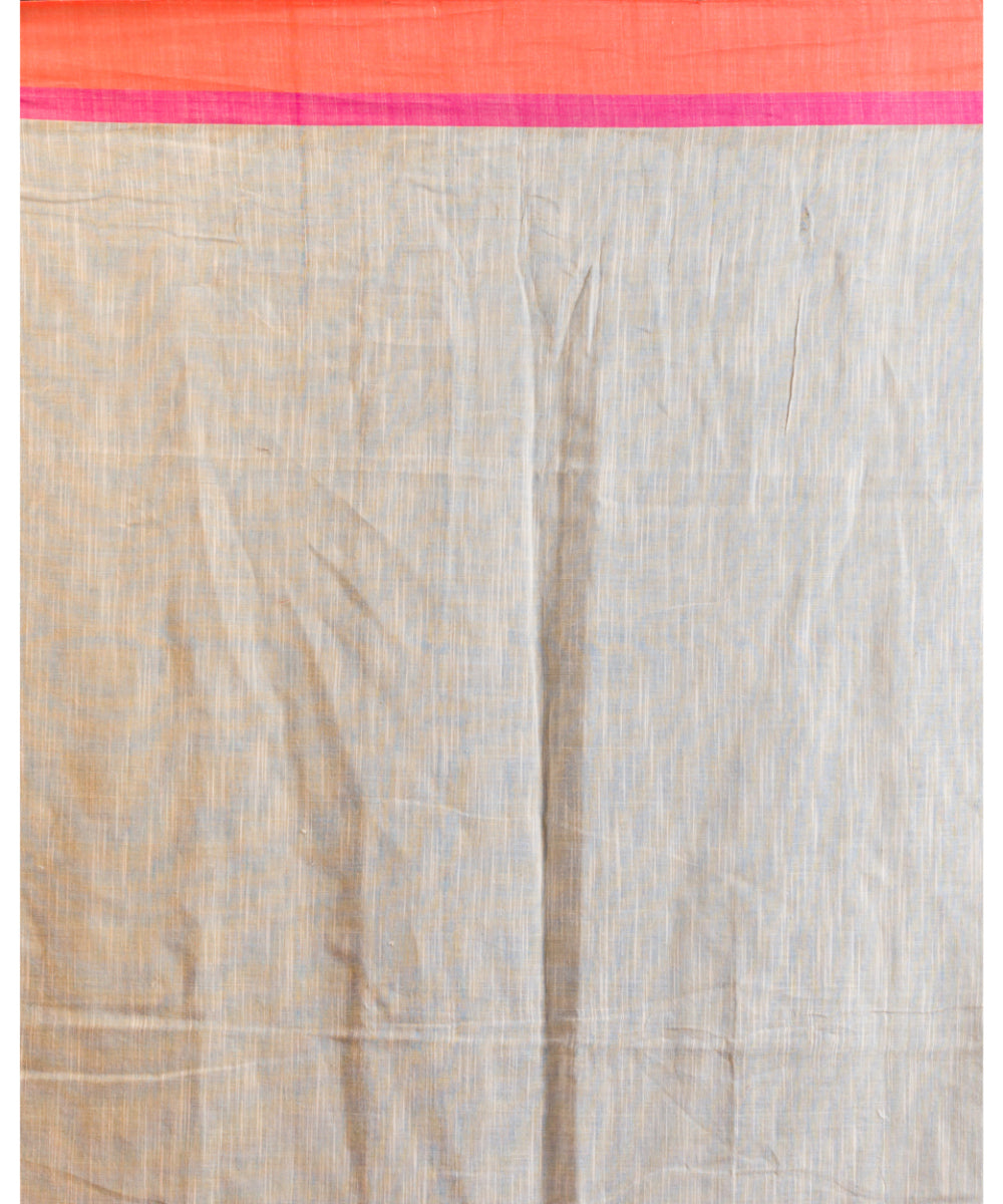 Cream grey pink handwoven bengal cotton saree