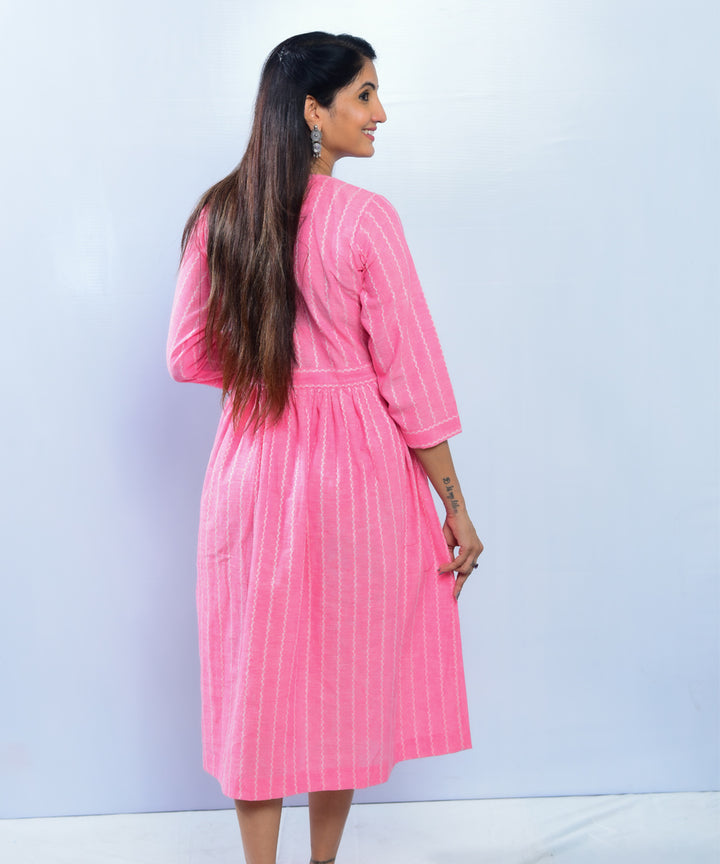 Pink pako hand embroidery cotton kurta