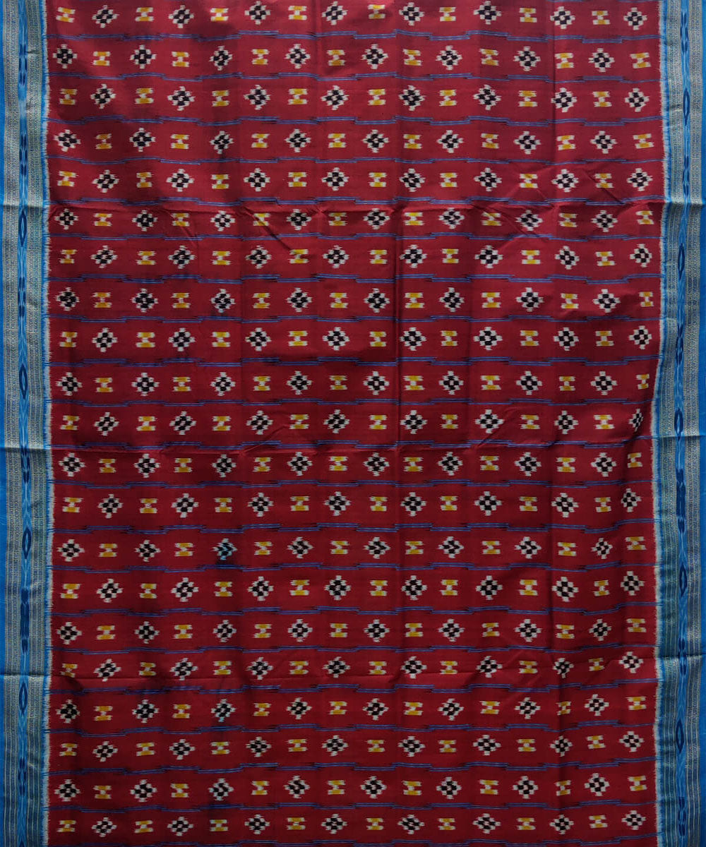 Maroon and blue silk handwoven khandua saree