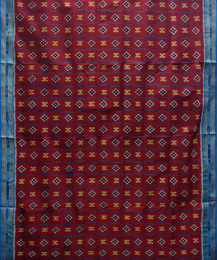 Maroon and blue silk handwoven khandua saree