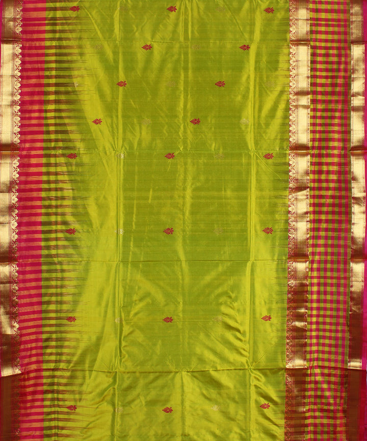 Green pink handwoven karnataka silk saree