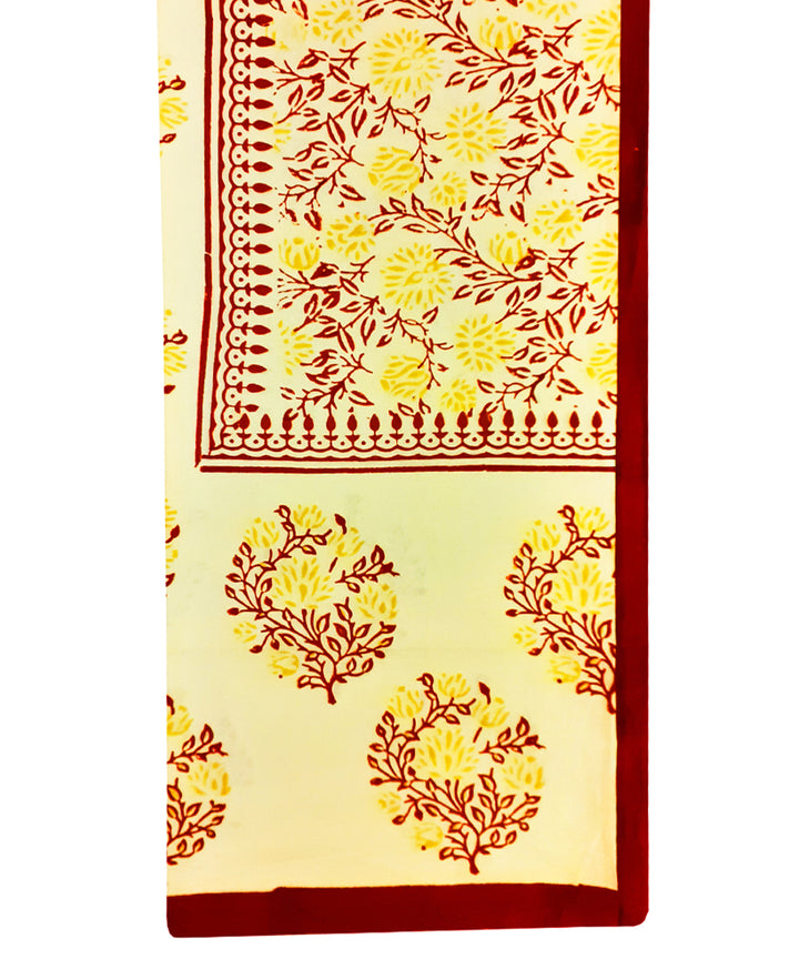 Floral motif handblock print cotton single bed sheet with pillow cover
