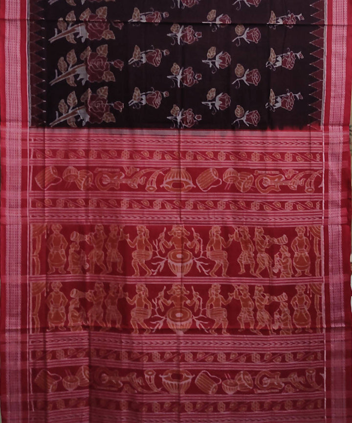 Maroon cotton handloom sambalpuri saree