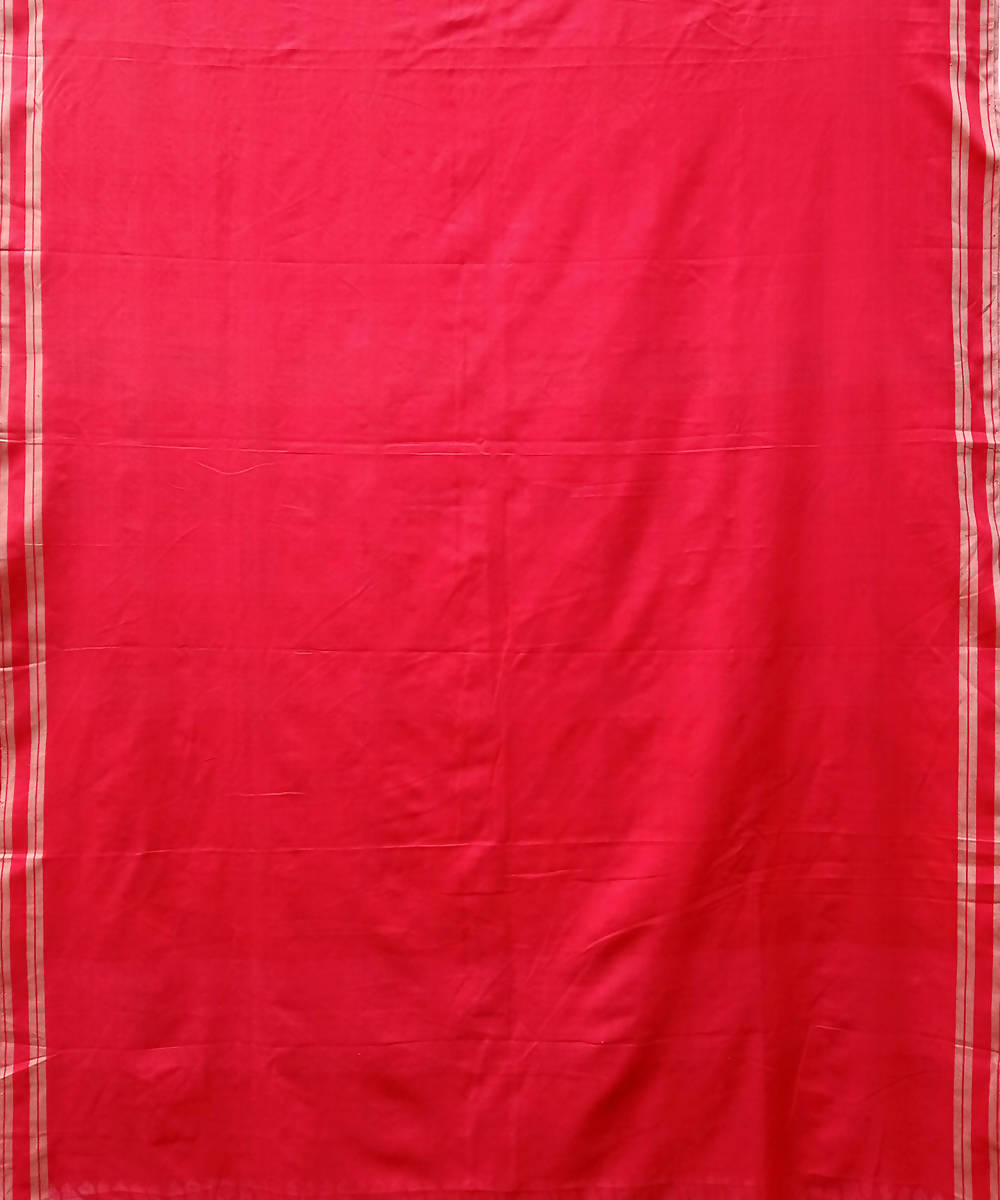 Red yellow handwoven extra weft cotton saree