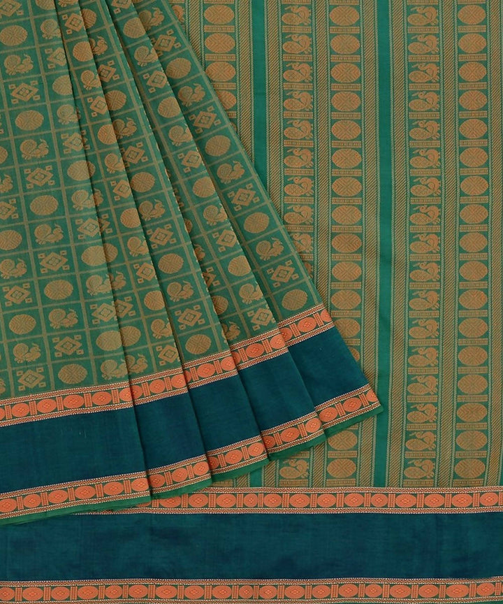 Green kanchi silkcotton saree with ayiram 1000 butta rudraksha border