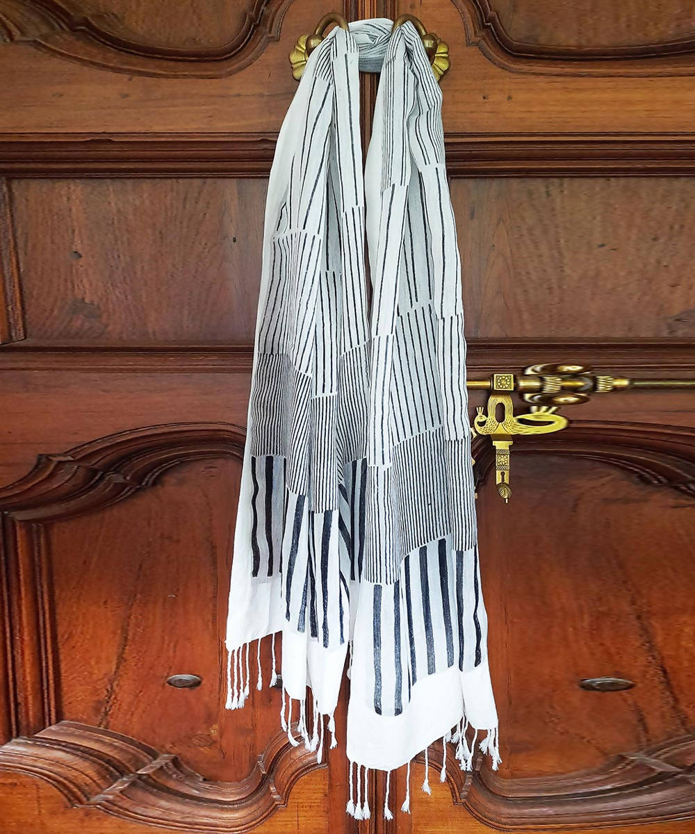 Offwhite handblock printed stripe sico stole