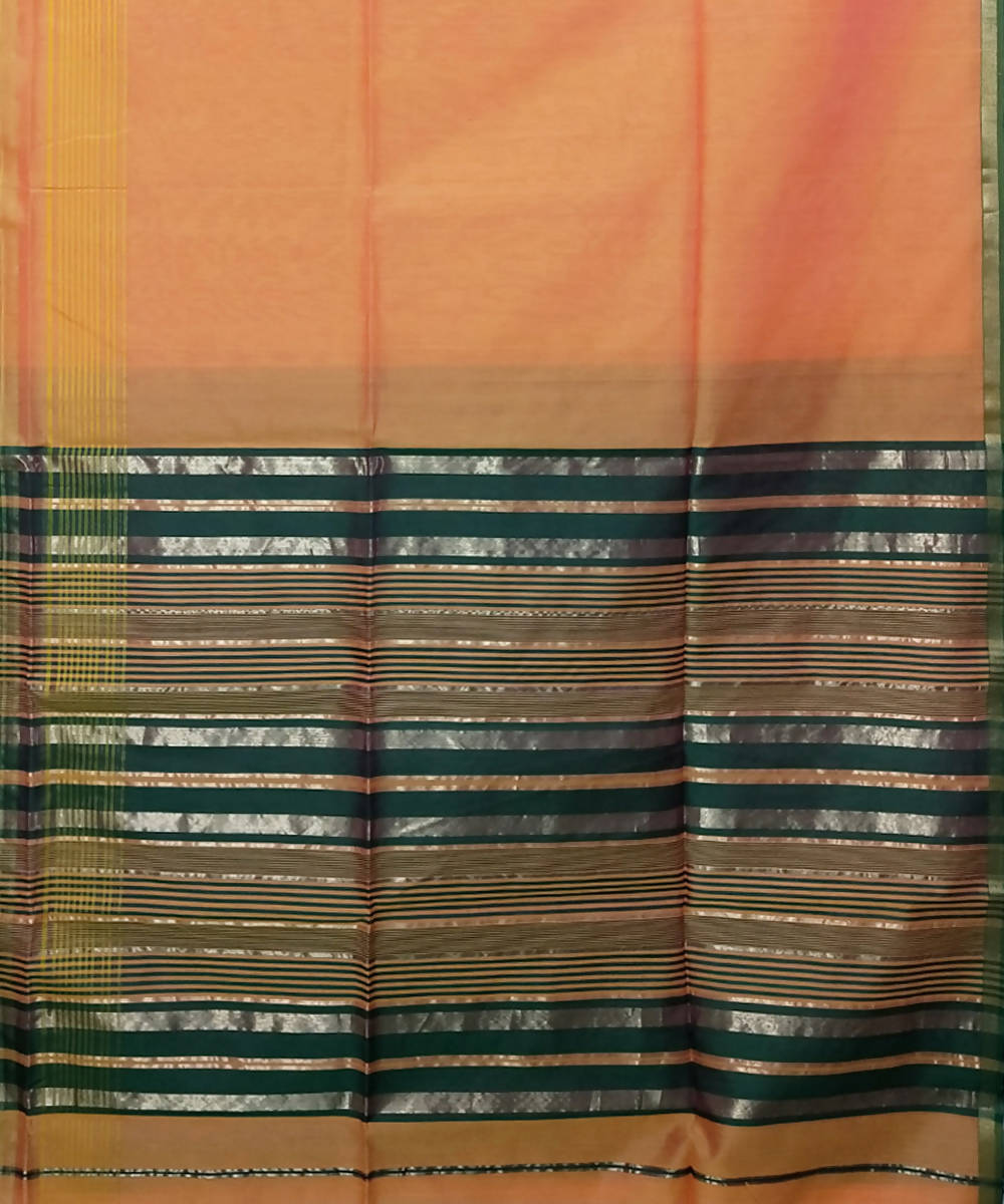 Light orange handloom cotton silk maheshwari saree