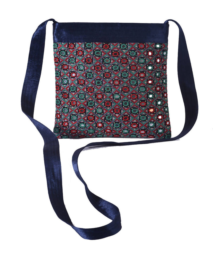 Blue hand embroidery mashroo cross body bag
