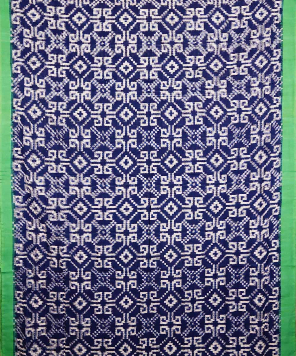 Blue green cotton handwoven double ikat pochampally saree