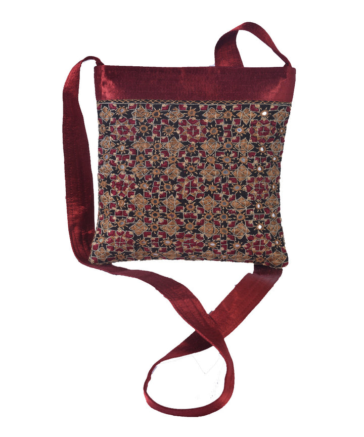 Maroon hand embroidered mashroo cross body bag