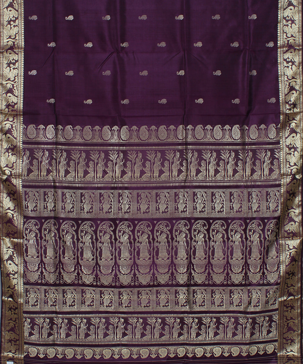 Violet handwoven silk baluchari saree