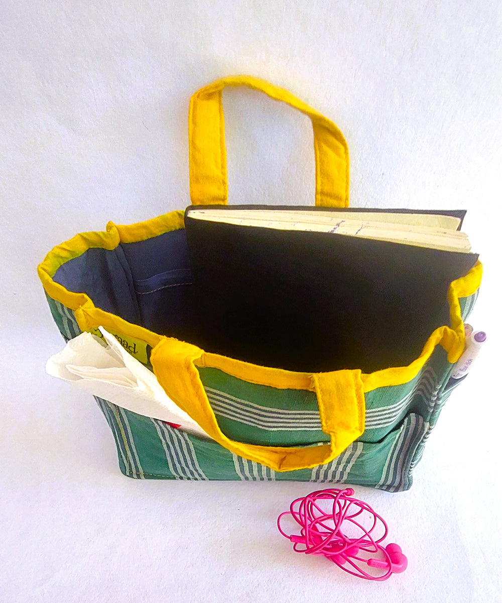 Green yellow handcrafted cotton bag