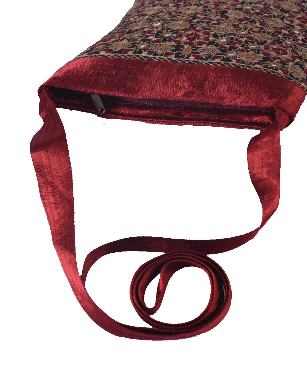 Maroon hand embroidered mashroo cross body bag