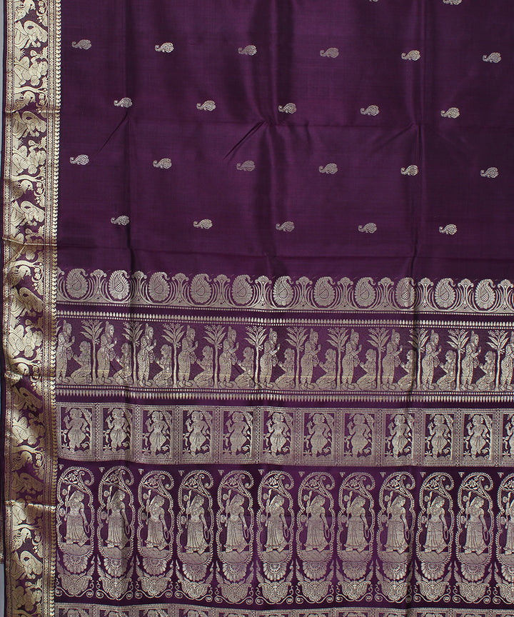 Violet handwoven silk baluchari saree