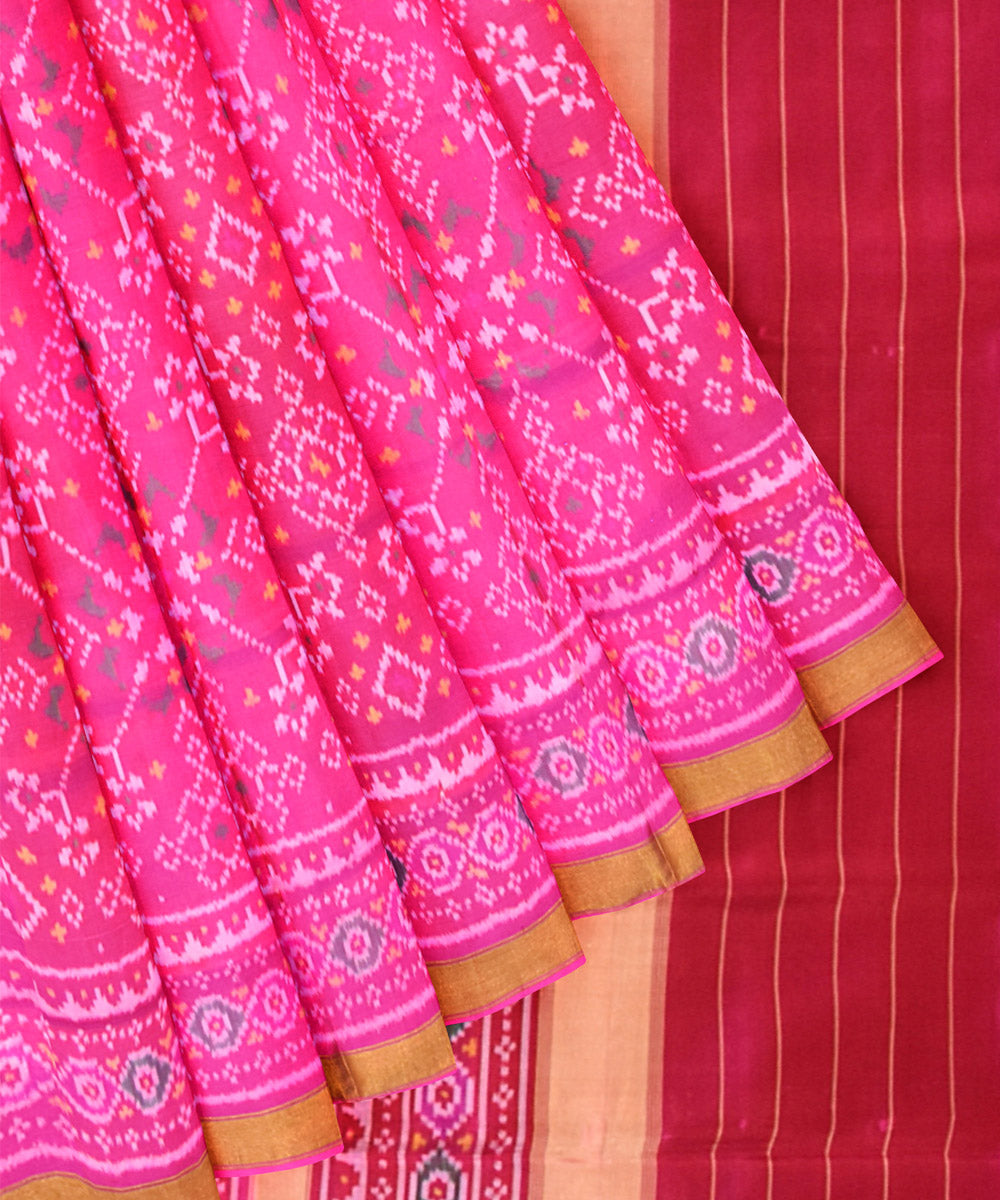 Pink silk handwoven patola saree