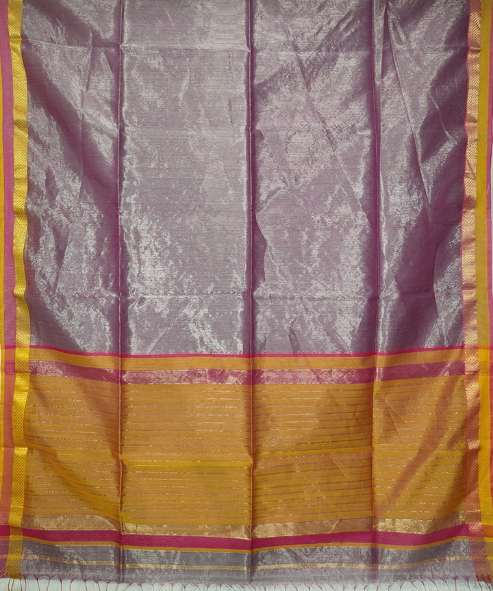 Lavender silver zari dual tone handwoven cotton silk maheshwari saree