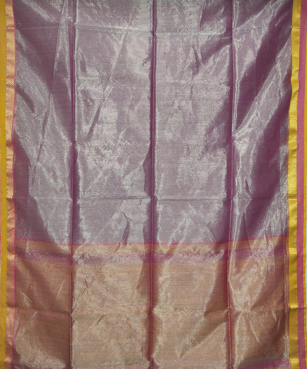 Lavender silver zari dual tone handwoven cotton silk maheshwari saree