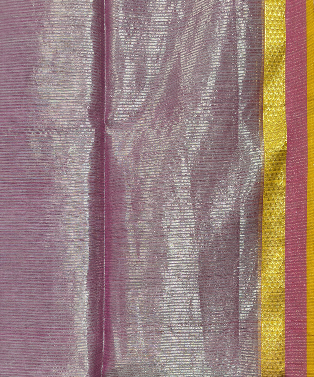 Lavender silver zari dual tone handwoven cotton silk maheshwari saree