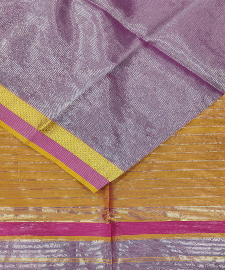 Lavender silver zari dual tone handwoven cotton silk maheshwari saree