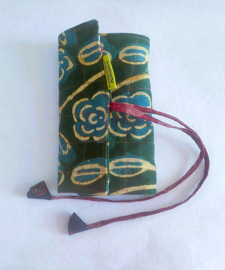 Green blue handcrafted cotton cutlery pouch