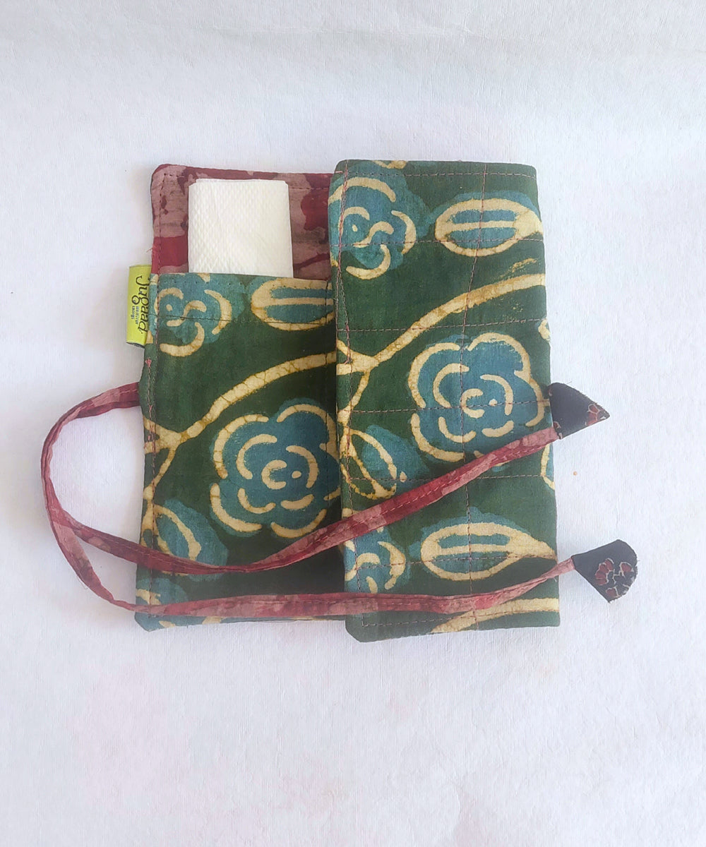 Green blue handcrafted cotton cutlery pouch