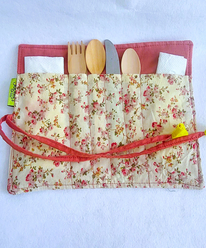 Pink handcrafted cotton cutlery pouch