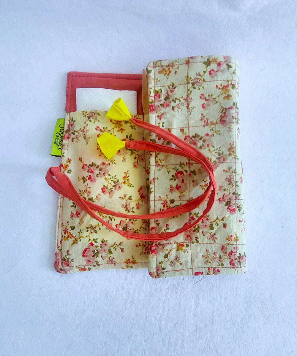 Pink handcrafted cotton cutlery pouch