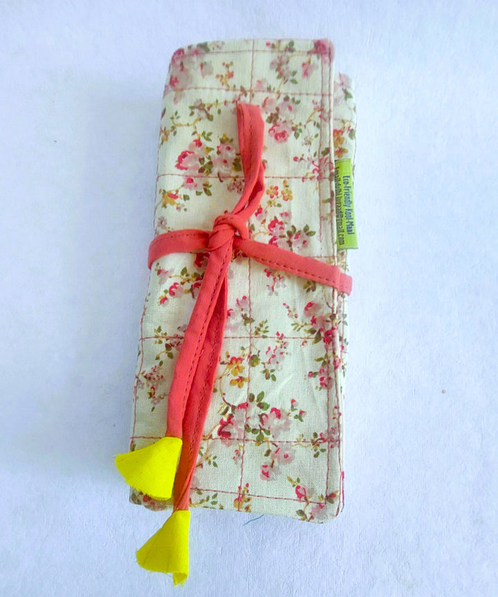 Pink handcrafted cotton cutlery pouch