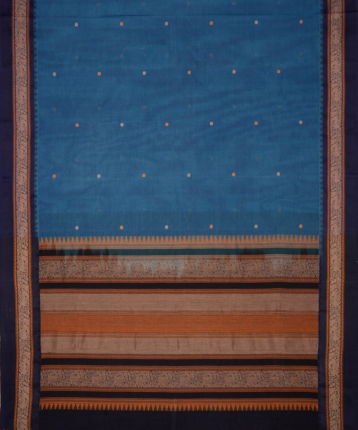 Cyan blue thread work handwoven cotton kanchi saree