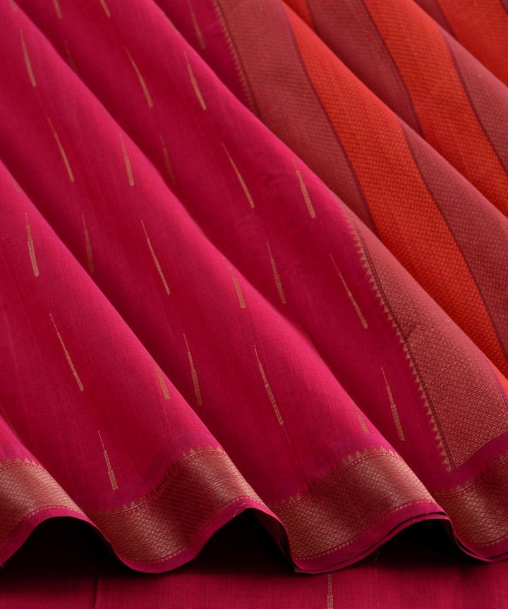 Pink malli moggu butta thread work handwoven cotton kanchi saree