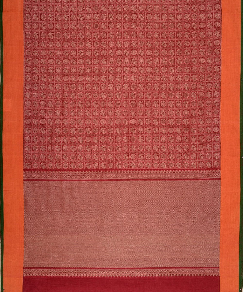 Maroon mayil chakram thread work handwoven cotton kanchi saree