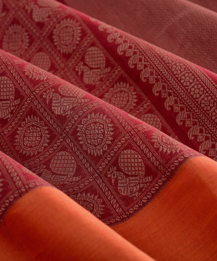 Maroon mayil chakram thread work handwoven cotton kanchi saree