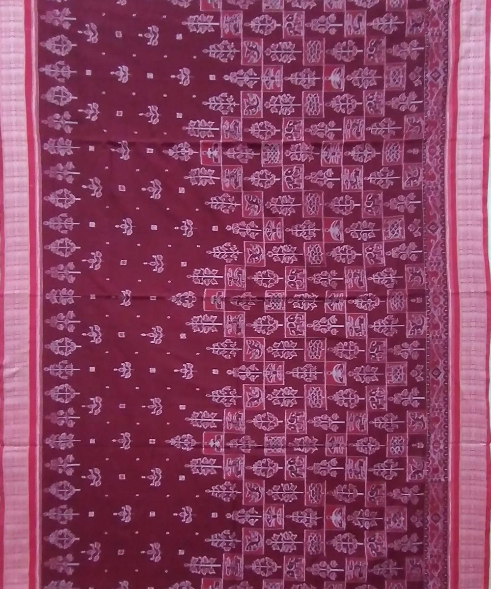 Maroon red handwoven cotton sambalpuri saree