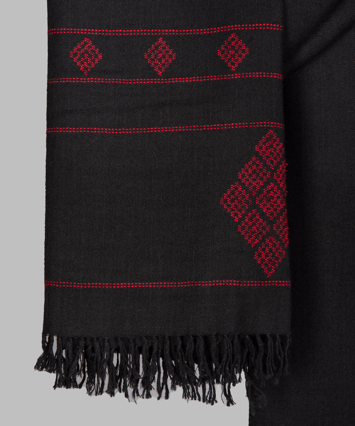 Black red handwoven panchachuli wool mernotops shawl