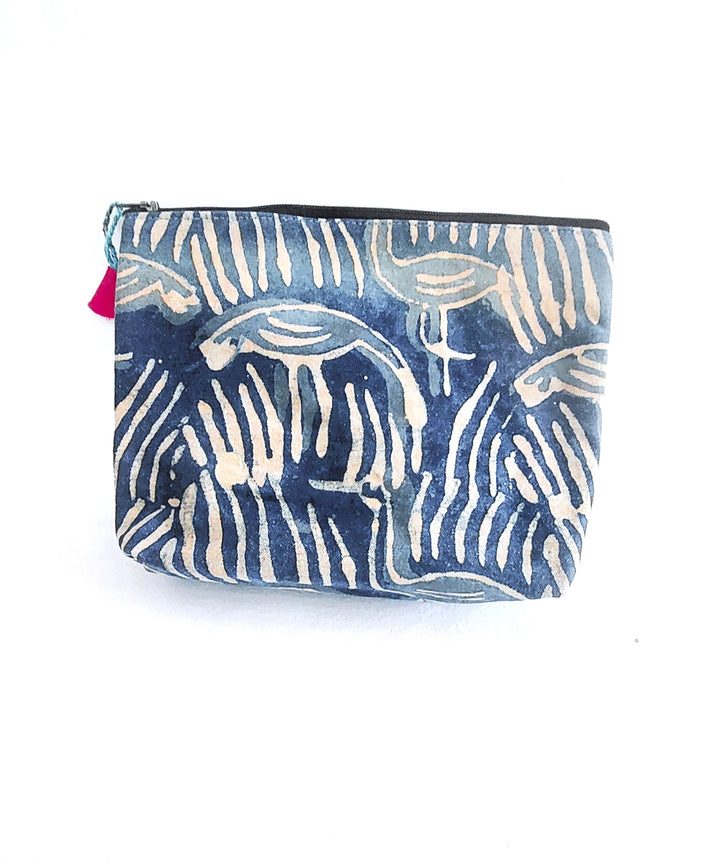 Blue white handcrafted cotton pouch