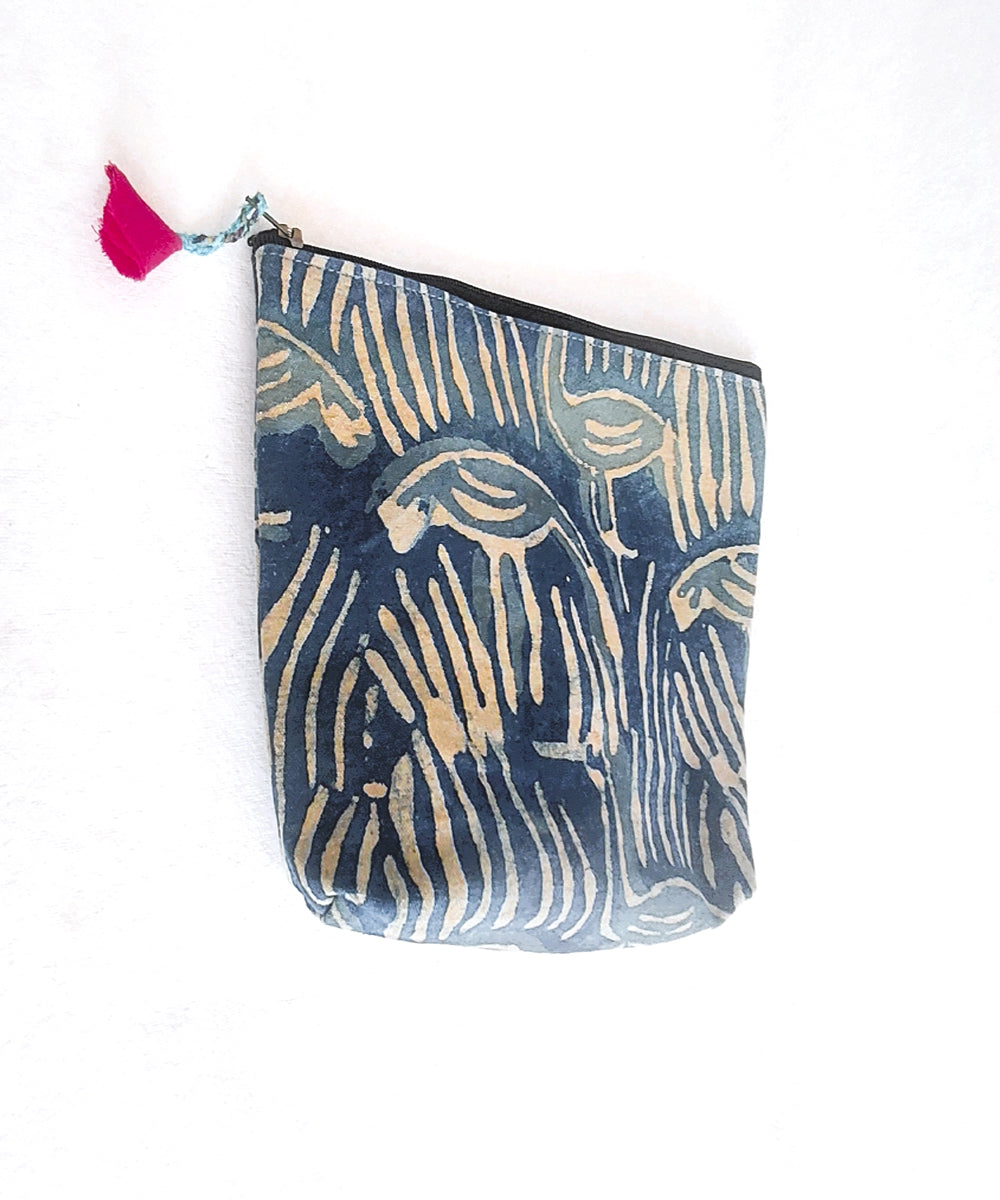 Blue white handcrafted cotton pouch