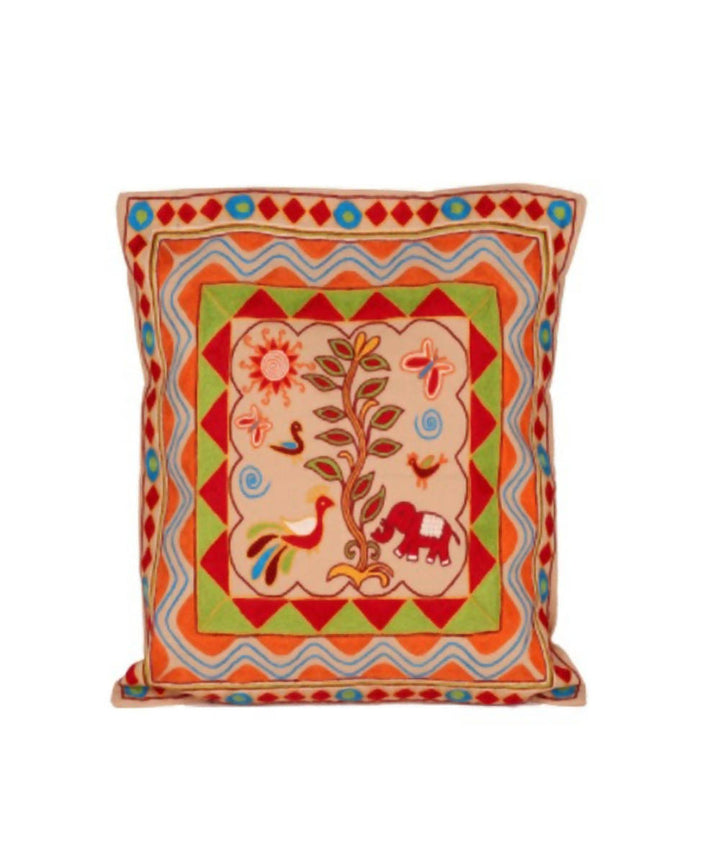Biscuit cream handcrafted aari embroidery cotton cushion cover