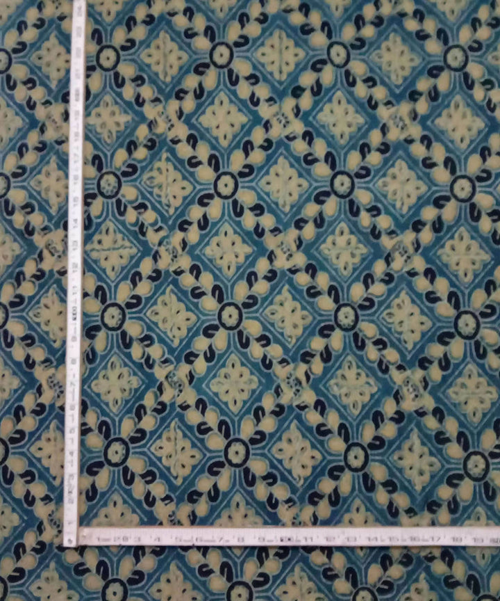 Blue white natural dye ajrakh print handspun handloom cotton fabric (2.5m per qty)