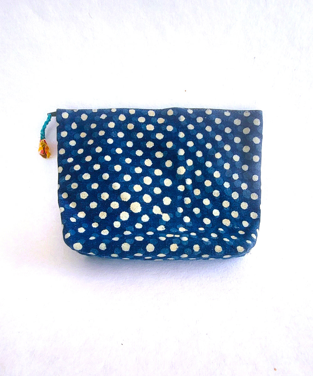 Blue white dots handcrafted cotton pouch