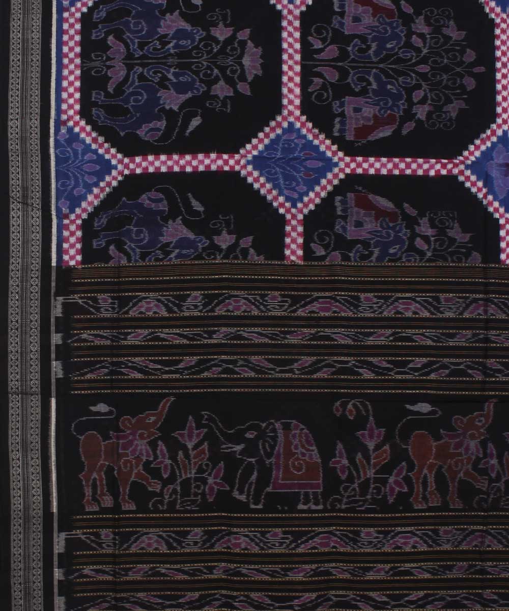 Sambalpuri Blue Black Handloom Cotton Saree