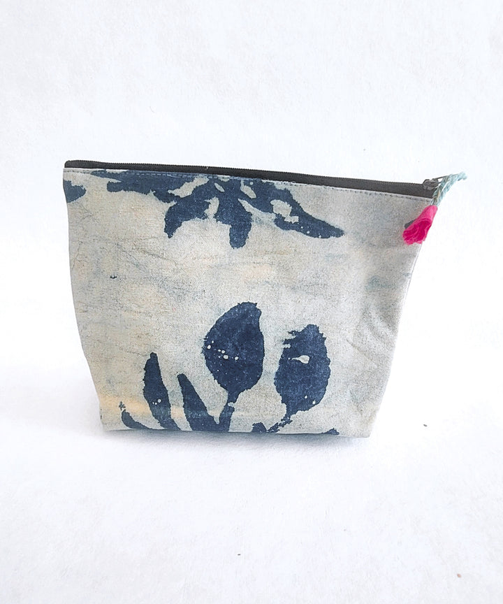 White blue handcrafted cotton pouch