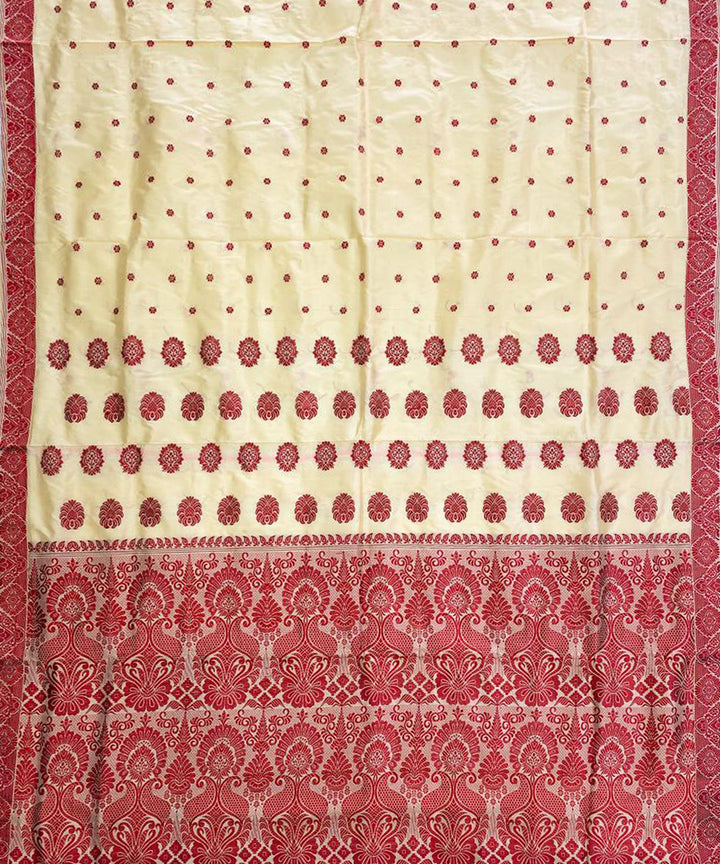 Beige red handloom silk assam saree