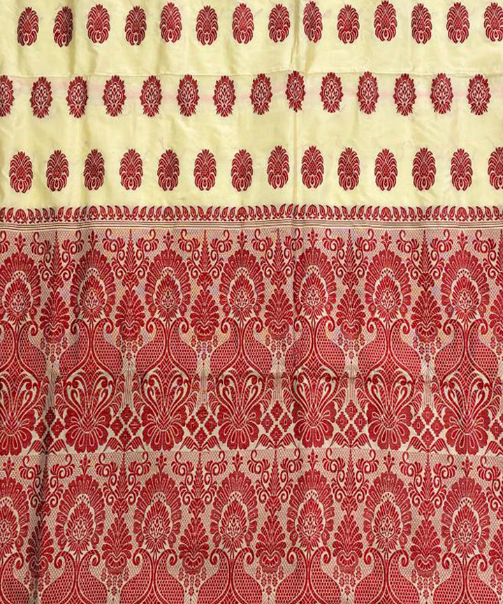 Beige red handloom silk assam saree