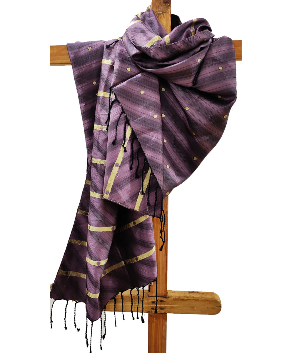 Purple black silk handloom assam stole