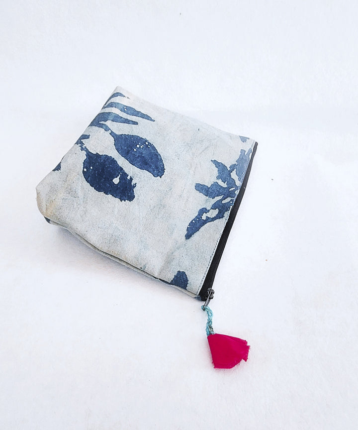 Blue white cotton handcrafted pouch